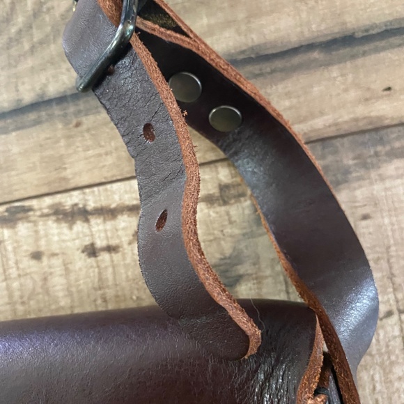 African Handmade Brown Leather Crossbody Bag with Colorful Leather Accent - Picture 11 of 12